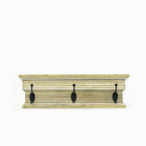 19" x 6" Mango Wood Board with 3 Hooks - Multicolor / Natural, Black & White