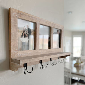 28" Mango Wood Shelf with Four Hooks