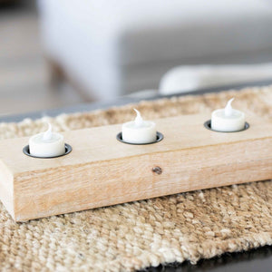 12" x 4" x 2" Mango Wood Tealight Holder - Natural & Black