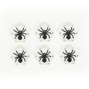 Wooden Spider Shapes Set of 6 - Black & White Halloween Decor