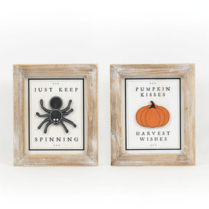 Reversible Wood Framed Sign - Pumpkin Kisses/Just Keep Spinning