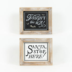 Reversible Wood Framed Holiday Sign - Santa/Fright