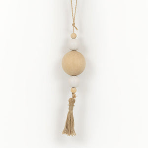 Wood Bead Ornament with Tassel - Neutral White
