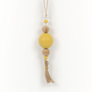 Wood Bead Ornament with Tassel - Yellow & Natural