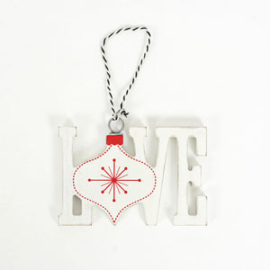 LOVE Wood Ornament - White & Red Holiday Decor