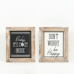 Reversible Wood Frame Sign - COZY/WORRY - Mid-Century Holiday Decor