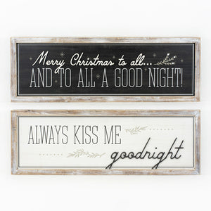 Reversible Wood Frame Sign - Night/Kiss Christmas Decor