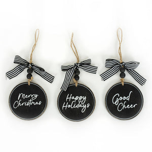 Wood Round Christmas Tags - Set of 3 (Merry/Happy/Good)