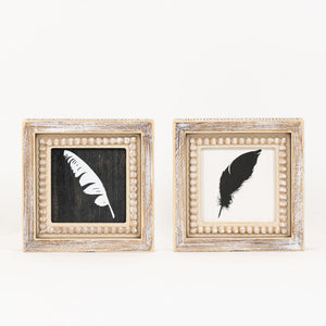 Reversible Wood Beaded Frame Sign - Feather Design