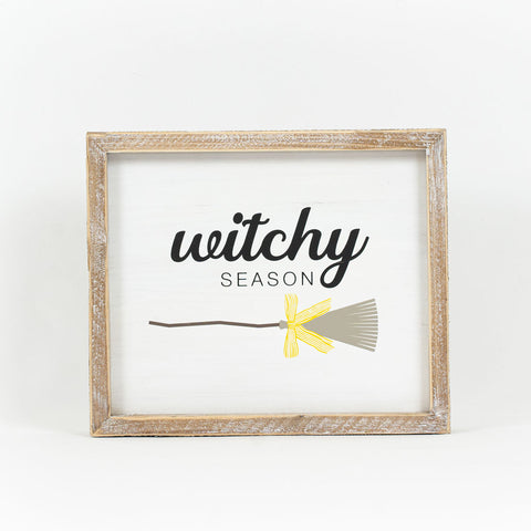 10" x 8" Reversible "witchy SEASON / pumpkin SEASON" Framed Wood Sign -Multicolor