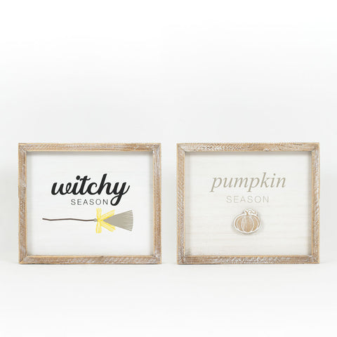 10" x 8" Reversible "witchy SEASON / pumpkin SEASON" Framed Wood Sign -Multicolor