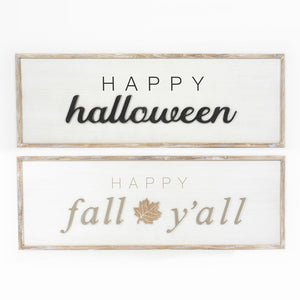 Reversible Halloween Fall Wood Framed Sign