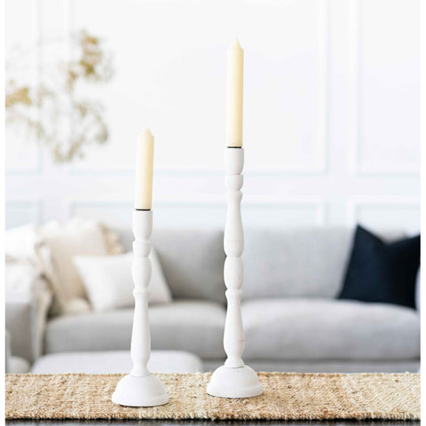 15" Mango Wood Candle Holder - White