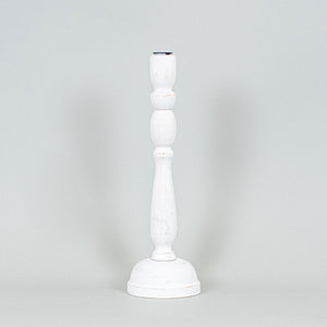 15" Mango Wood Candle Holder - White