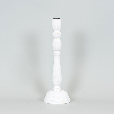15" Mango Wood Candle Holder - White