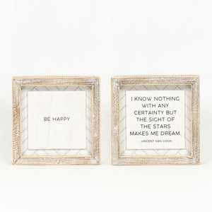 6x6 Reversible Wood Sign - Happy/Dream Herringbone Decor