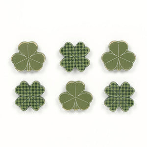 2" Wood Clover Shapes (Set of 6) - Green & White