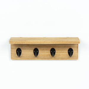 10" Wood Hook Board with Ledge - 4 Hooks