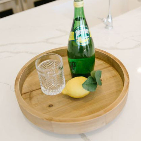 17" x 17" Lazy Susan Rotating Wood Spin Tray - Natural/Black