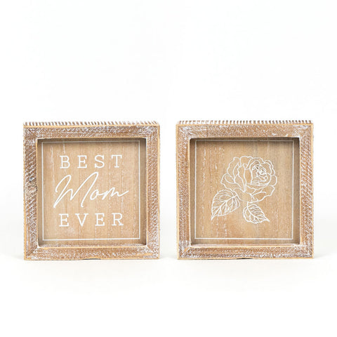 6" x 6" Reversible Best Mom Ever Wood Wall Art - Natural/White