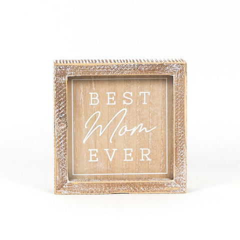6" x 6" Reversible Best Mom Ever Wood Wall Art - Natural/White
