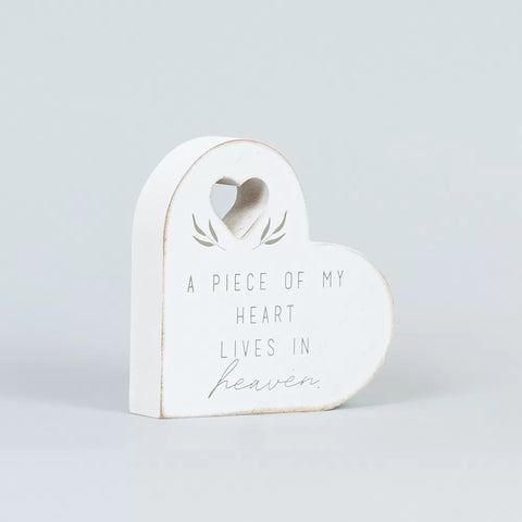 4" x 4" Chunky Wood Shape "A Piece Of My Heart Lives In Heaven" - White & Grey