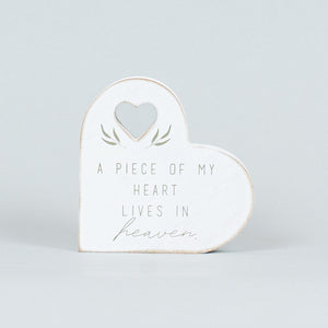 4" x 4" Chunky Wood Shape "A Piece Of My Heart Lives In Heaven" - White & Grey
