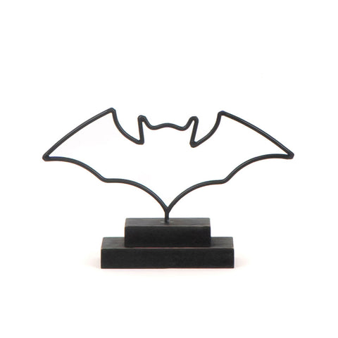 8" x 6" Black Metal Bat Wire Outline Sculpture on Stand - Black