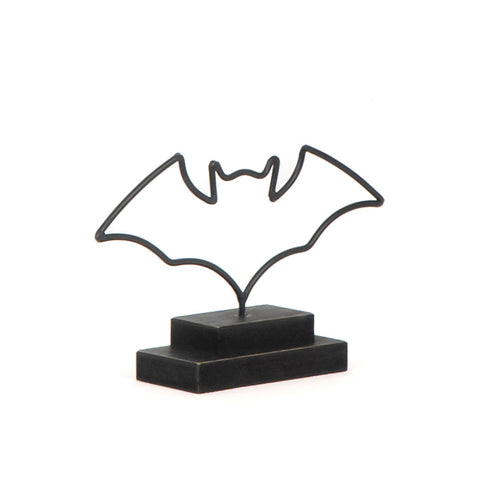 8" x 6" Black Metal Bat Wire Outline Sculpture on Stand - Black