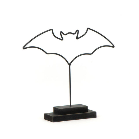 10" x 10" Black Metal Bat Wire Outline Sculpture on Stand - Black