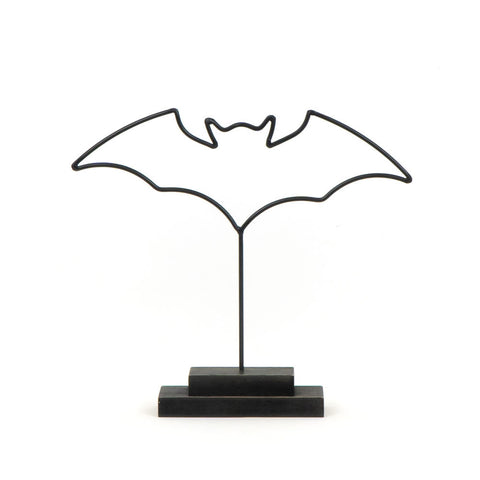 10" x 10" Black Metal Bat Wire Outline Sculpture on Stand - Black