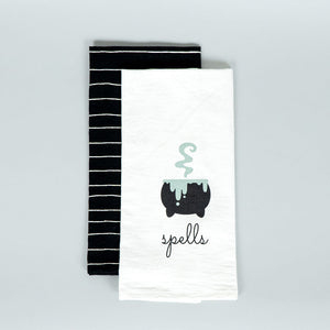 Dwella Decor Halloween Tea Towels Set of 2 - Spell/Stripes