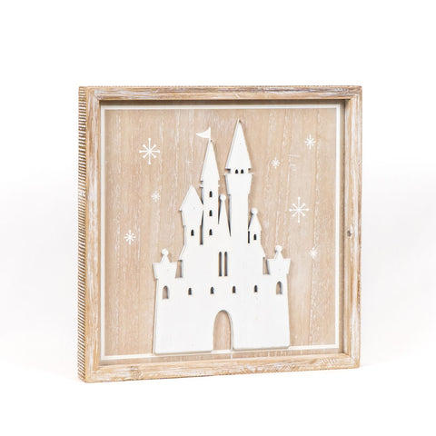 13" x 13" Reversible Framed Wood Wall Art (HAUNTED/CASTLE) - Multicolor