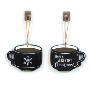 Wood Ornament Tag - COZY in Black, White & Red