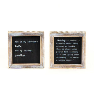 5x5 Reversible Wood Frame Sign - Snoring/Bed Humor