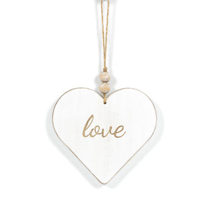 5" x 6" Reversible Wood Hanging Ornament - Love / Heart - White/Natural