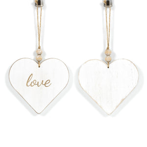 5" x 6" Reversible Wood Hanging Ornament - Love / Heart - White/Natural