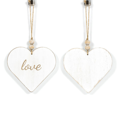 5" x 6" Reversible Wood Hanging Ornament - Love / Heart - White/Natural