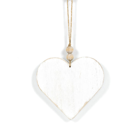 5" x 6" Reversible Wood Hanging Ornament - Love / Heart - White/Natural