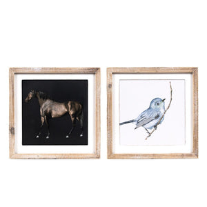13" Reversible Wood Frame Sign - Horse & Bird Design