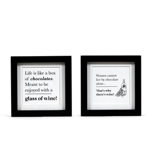 8" x 8" Reversible Wood Framed Sign - Chocolate & Wine - White/Black