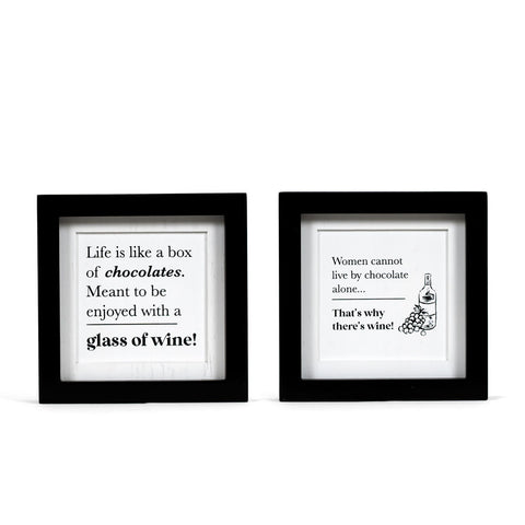 8" x 8" Reversible Wood Framed Sign - Chocolate & Wine - White/Black