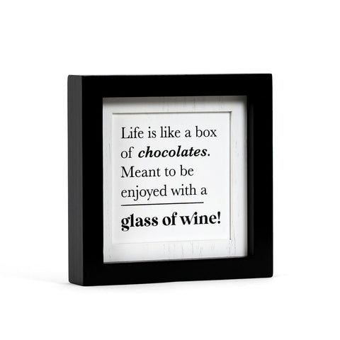 8" x 8" Reversible Wood Framed Sign - Chocolate & Wine - White/Black