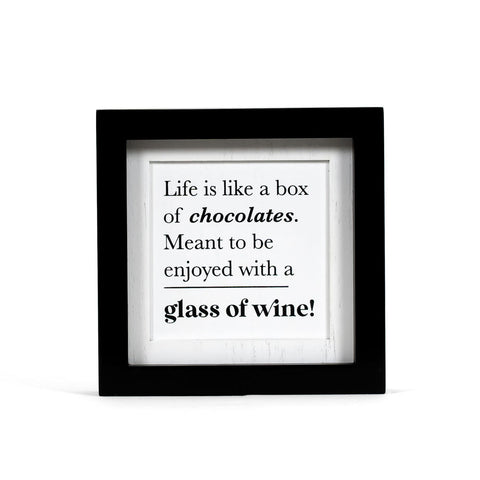 8" x 8" Reversible Wood Framed Sign - Chocolate & Wine - White/Black