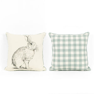 17x17 Reversible Easter Pillow - Rabbit & Checkered Design