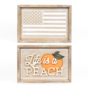 Reversible Wood Sign: Peaches & American Flag