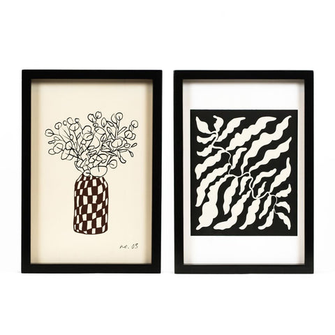 9" x 13" Reversible Wall Art - Floral - White/Black