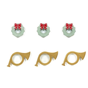 Holiday Wood Shapes Set - Multicolor Wreath & Horn Designs