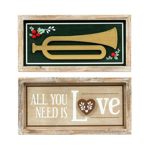 Dwella Decor 13" Reversible Wood Sign - Horn/Love