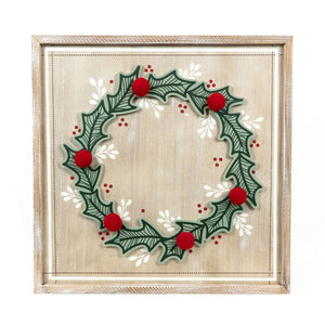 24x24 Multicolor Wreath Wood Sign - Home for the Holidays